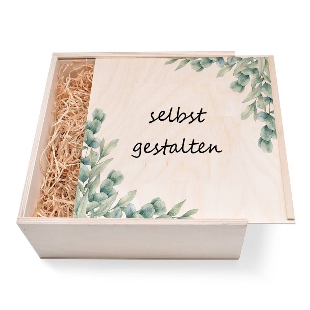 Geschenkbox aus Holz selbst gestalten. Motiv: Blätter günstig in unserem Onlineshop kaufen. Personalisierte Geschenke online kaufen