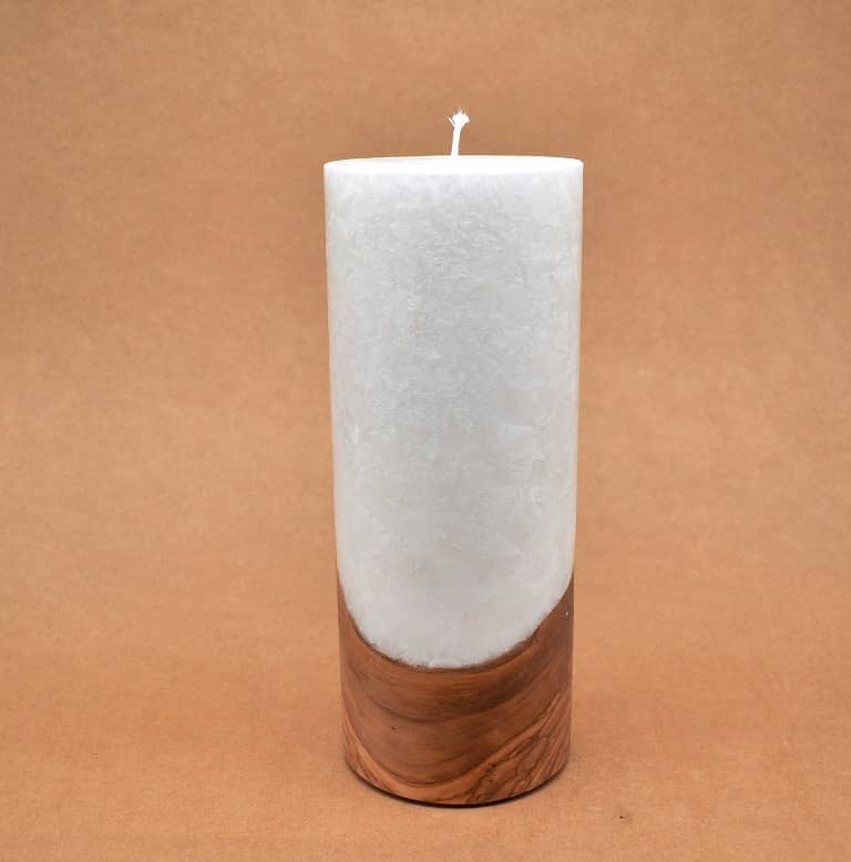 Kerze mit Holz Unikat Rund 100 x 250 mm ohne Teelichteinsatz Nr. 2
