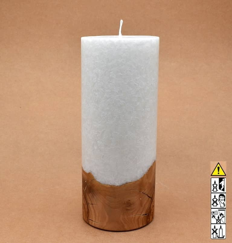 Kerze 100x250mm mit Holzelement, Individuelle, persönliche Hochzeitskerze  Holzkerze, Rund Stearinoptik, Hochzeitskerze mit Teelicht im Kerzen online Shop für Hochzeiten bestellen, günstig kaufen.