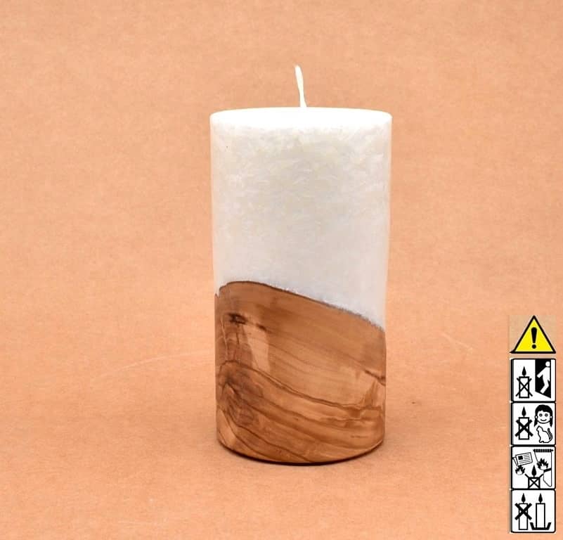 Kerze mit Holz Unikat Rund 80 x 150 mm mit Docht Nr.: 1 Kerze mit Holz Unikat Rund 80 x 150 mm mit Docht Nr.: 1