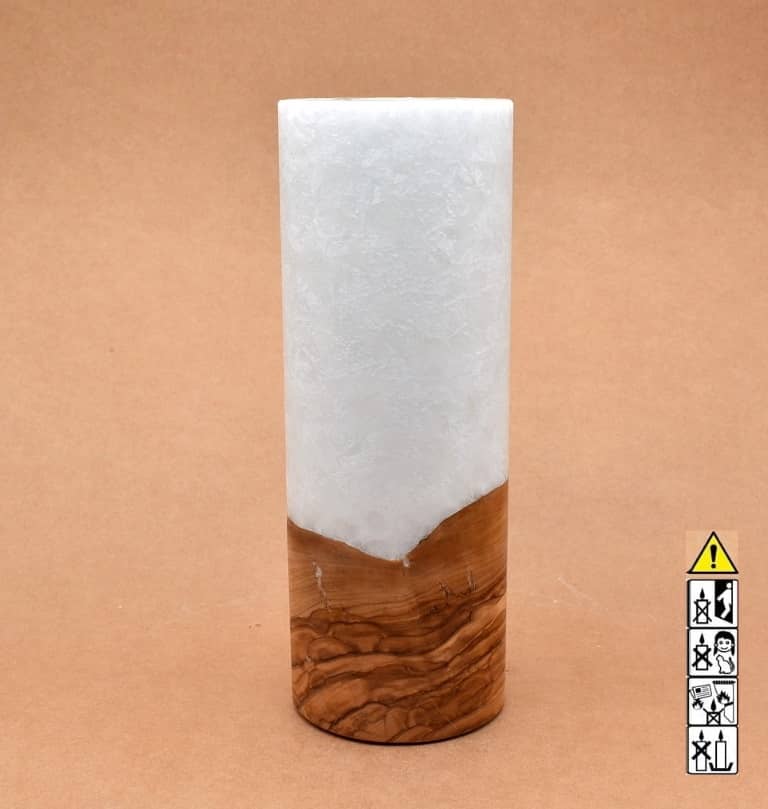 Kerze mit Holzelement, Individuelle, persönliche Hochzeitskerze  Holzkerze, Rund Stearinoptik, Hochzeitskerze mit Teelicht im Kerzen online Shop für Hochzeiten bestellen, günstig kaufen.