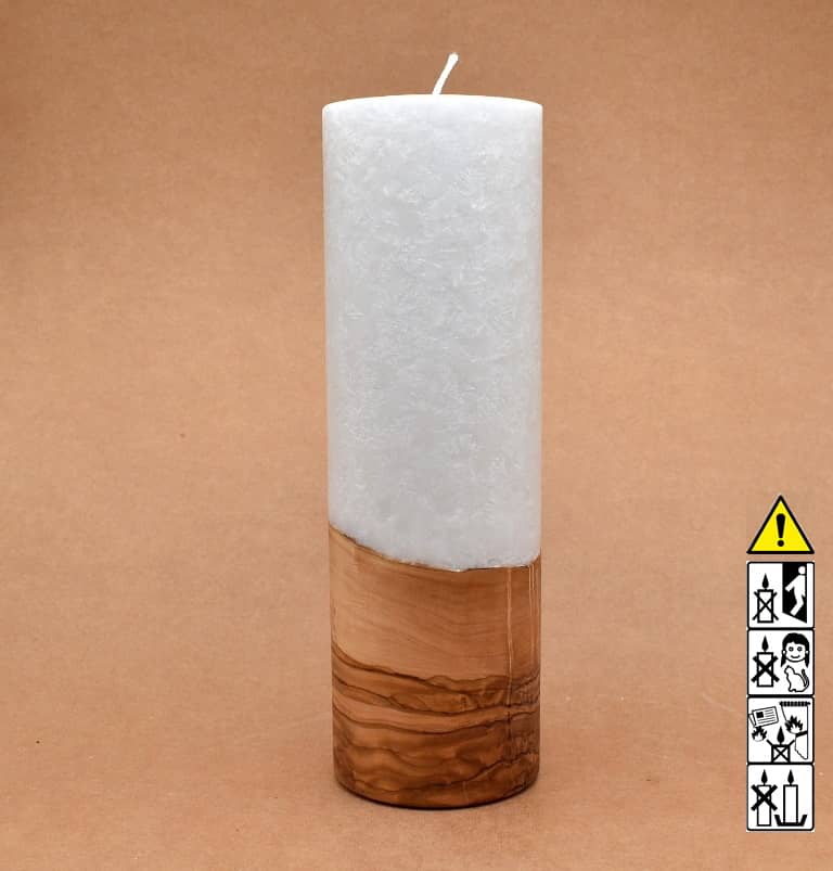 Kerze 80x250mm mit Holzelement, Individuelle, persönliche Hochzeitskerze  Holzkerze, Rund Stearinoptik, Hochzeitskerze mit Teelicht im Kerzen online Shop für Hochzeiten bestellen, günstig kaufen.