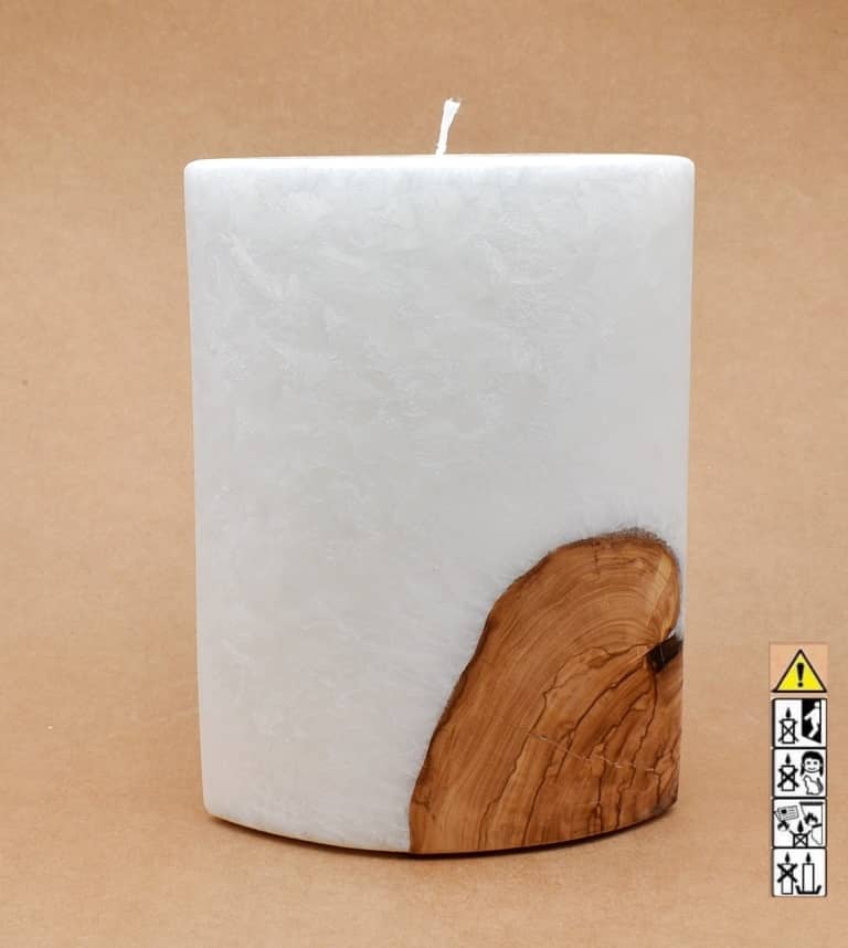 Kerze mit Holz Oval Kanten spitz 210 x 140 x 80 mm 1 x Docht. Nr.: 6