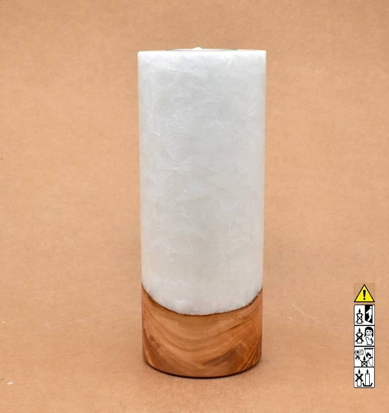Kerze 80x200mm mit Holzelement, Individuelle, persönliche Hochzeitskerze  Holzkerze, Rund Stearinoptik, Hochzeitskerze mit Teelicht im Kerzen online Shop für Hochzeiten bestellen, günstig kaufen.