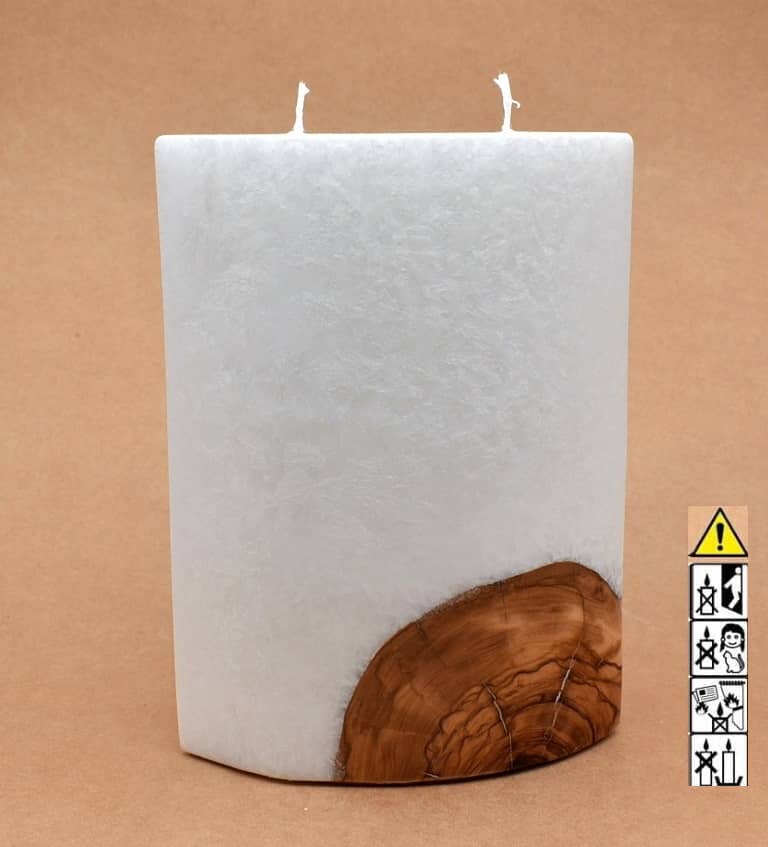 Kerze mit Holz Oval Kanten spitz 210 x 140 x 80 mm 2 x Docht. Nr.: 5