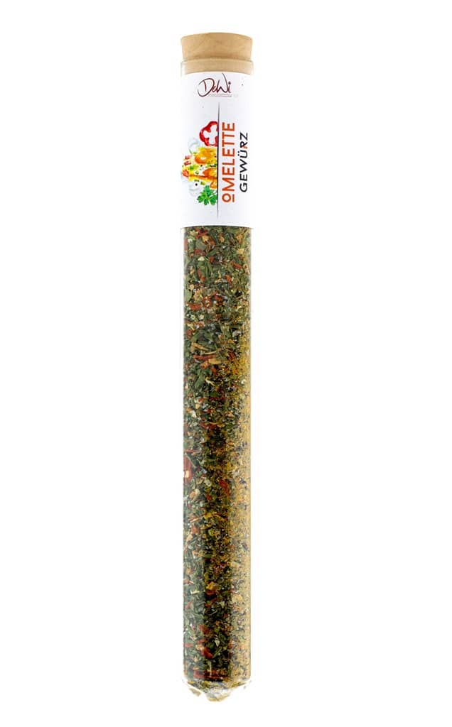 Omelette Gewürz in großem Spice Tube aus Glas Ø 22mm Omelette Gewürz in großem Spice Tube aus Glas Ø 22mm