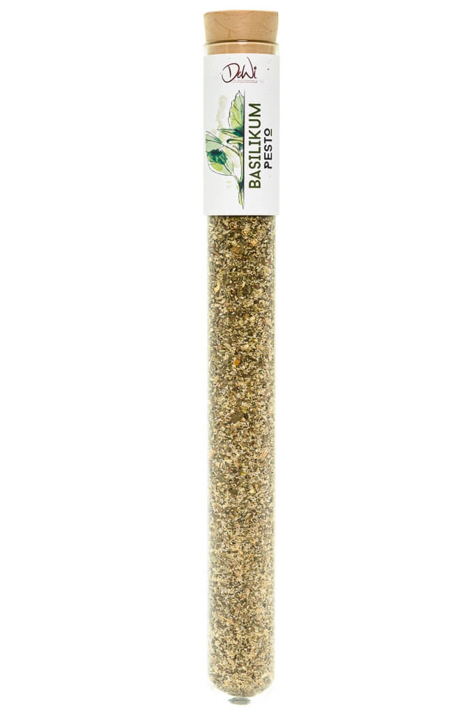Basilikum Pesto in Spice Tube aus Glas ? 22mm Basilikum Pesto. Nachhaltig im Reagenzglas ? 22mm verpackt. Hochwertige kulinarische Produkte im Onlineshop kaufen.