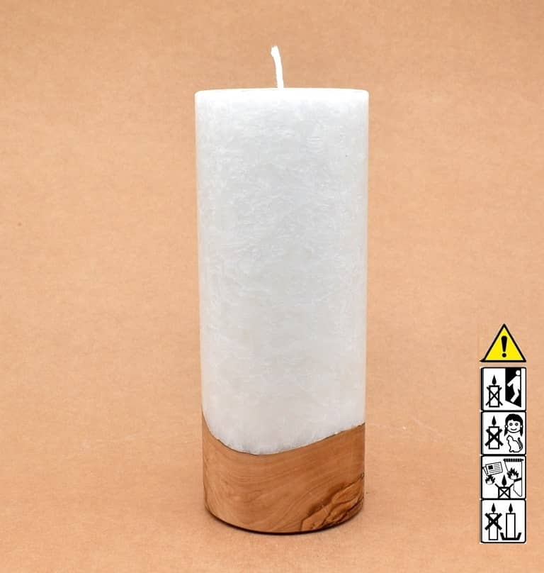 Kerze mit Holz Unikat Rund 80 x 200 mm mit Docht Nr.: 5