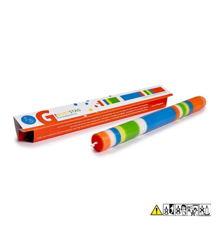 Bunte Stabkerze "Geburtstag Konfetti" 22 x 230 mm (ohne Deko)