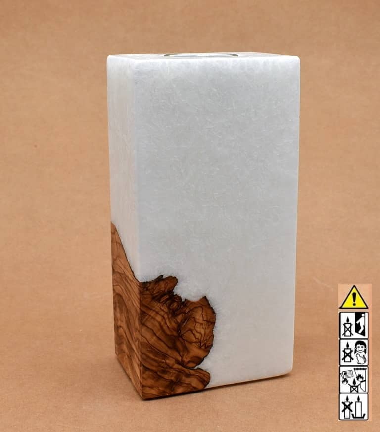 Kerze mit Holzeinsatz mit einem Teelicht ,Quader groß, 70x100x200mm unikat