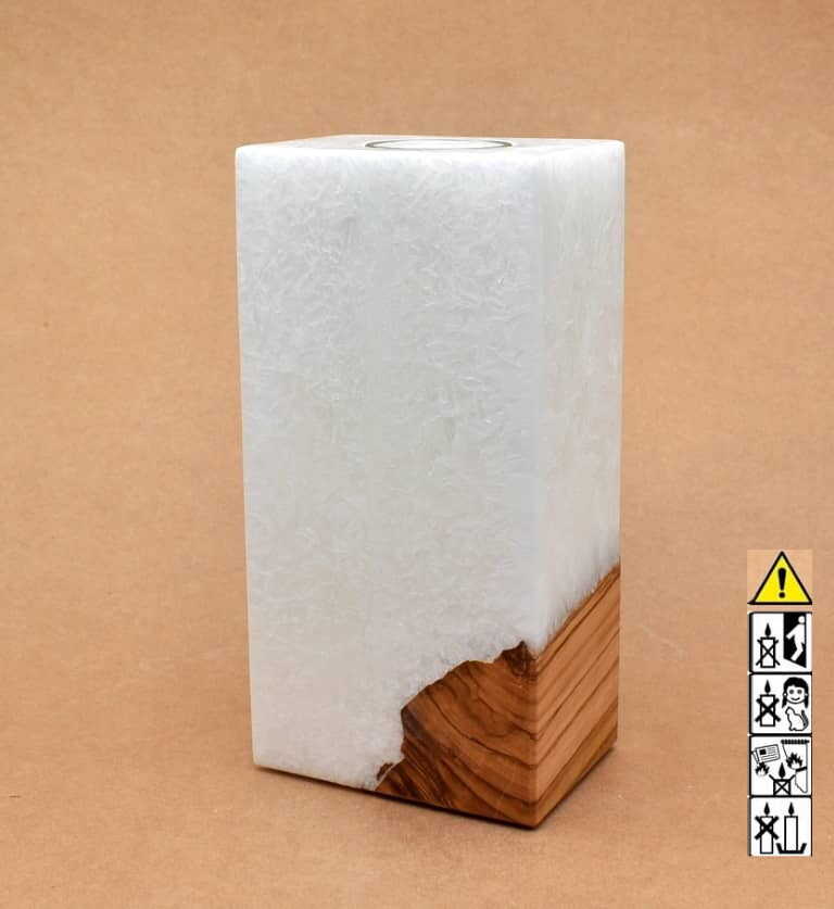 Kerze mit Holzeinsatz mit einem Teelicht ,Quader groß, 70x100x200mm unikat