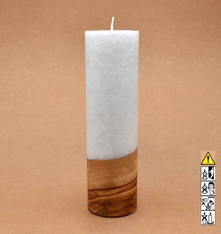 Kerze mit Holz Unikat Rund 70 x 250 mm mit Docht Nr.: 5