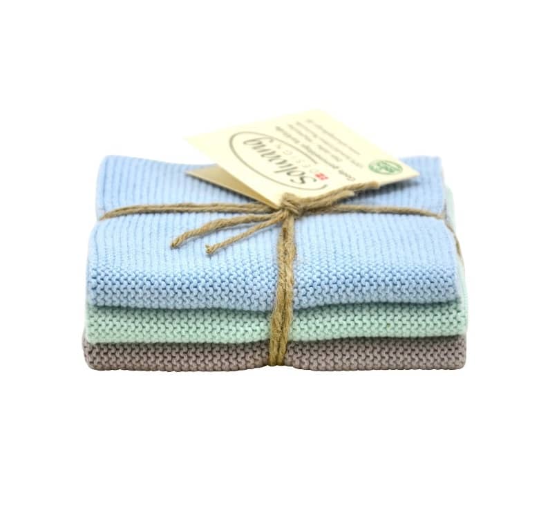 Solwang Wischtuch 3er Set 25 x 25 cm Baumwolle gestrickt Pastell Kombi BIO