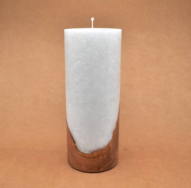 Kerze mit Holz Unikat Rund 100 x 250 mm ohne Teelichteinsatz Nr. 5
