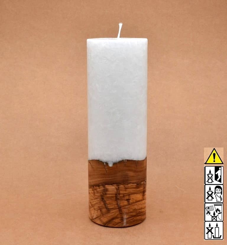 Kerze mit Holz Unikat Rund 80 x 250 mm mit Docht Nr.: 2