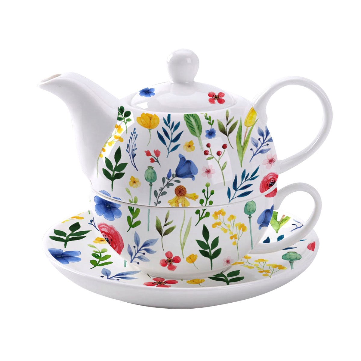 Teetasse mit Teekanne zum zuammenstellen buntes Blumenmuster Decor, Geschenkidee online kaufen