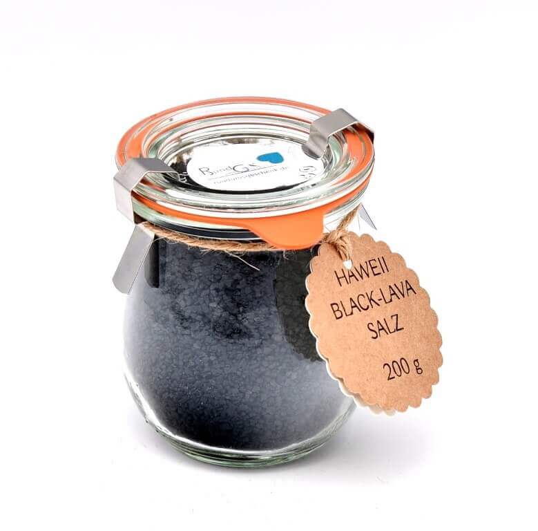 Haweii Black Lava Salz, Weck Glas 200g Salz mit Aktivkohle in unserem online Shop kaufen