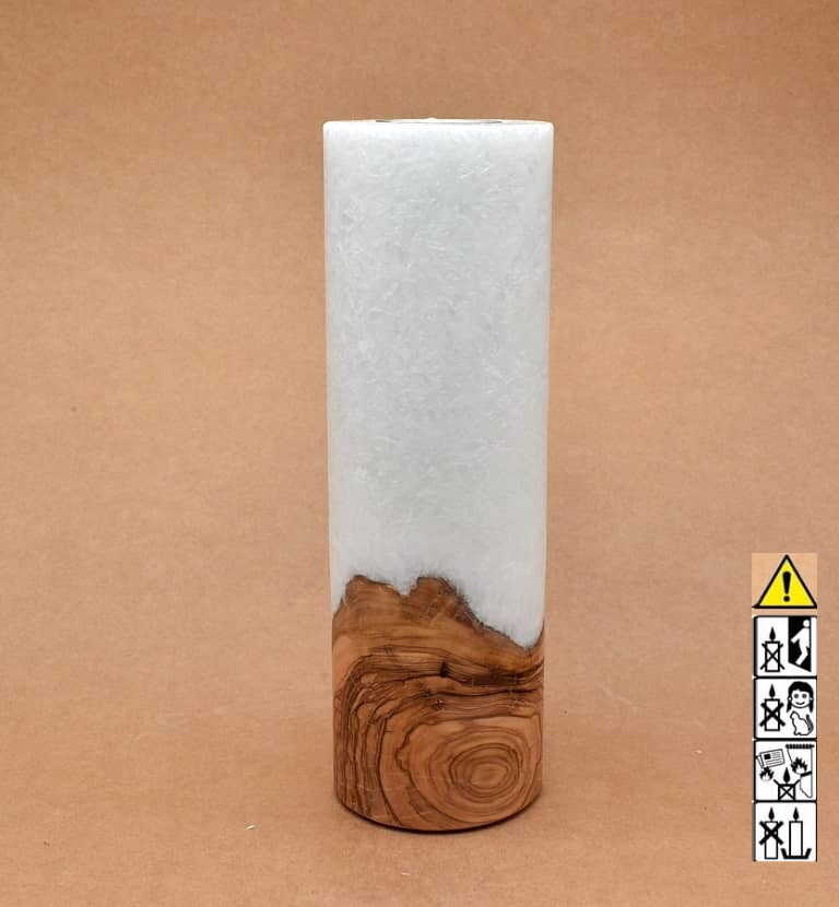 Kerze 80x250mm mit Holzelement, Individuelle, persönliche Hochzeitskerze  Holzkerze, Rund Stearinoptik, Hochzeitskerze mit Teelicht im Kerzen online Shop für Hochzeiten bestellen, günstig kaufen.