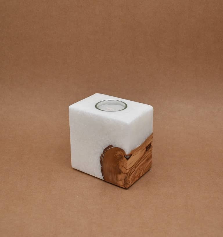 Kerze mit Holz Unikat Quader 70 x 100 x 100 mm 1 x Teelicht Nr: 1