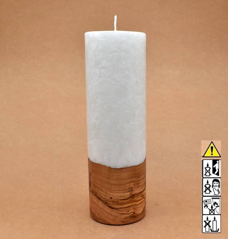 Kerze mit Holz Unikat Rund 80 x 250 mm mit Docht Nr.: 6