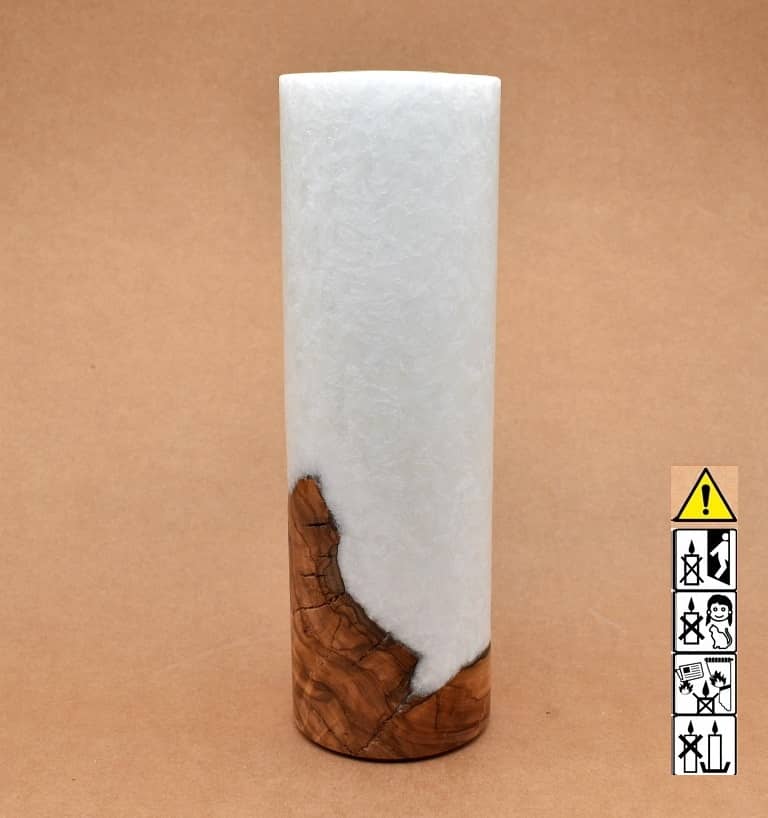 Kerze 80x250mm mit Holzelement, Individuelle, persönliche Hochzeitskerze  Holzkerze, Rund Stearinoptik, Hochzeitskerze mit Teelicht im Kerzen online Shop für Hochzeiten bestellen, günstig kaufen.