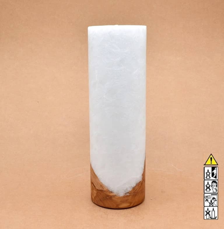 Kerze 80x250mm mit Holzelement, Individuelle, persönliche Hochzeitskerze  Holzkerze, Rund Stearinoptik, Hochzeitskerze mit Teelicht im Kerzen online Shop für Hochzeiten bestellen, günstig kaufen.