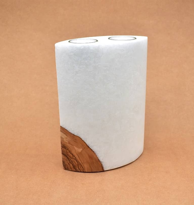 Kerze mit Holz Unikat Oval Kanten spitz 210 x 140 x 80 mm 2 x Teelicht Nr.:6