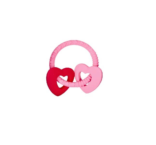 Beißring rosa Herzchen, Baby Glück, aus Silikon, Geschenke zur Geburt online kaufen