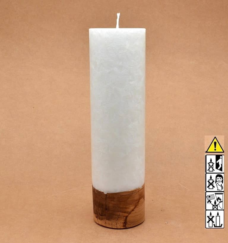 Kerze mit Holz Unikat Rund 70 x 250 mm mit Docht Nr.: 3