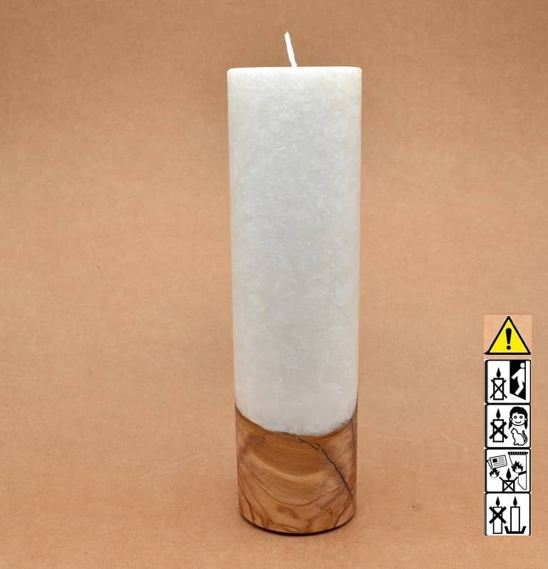 Kerze mit Holz Unikat Rund 70 x 250 mm mit Docht Nr.: 3