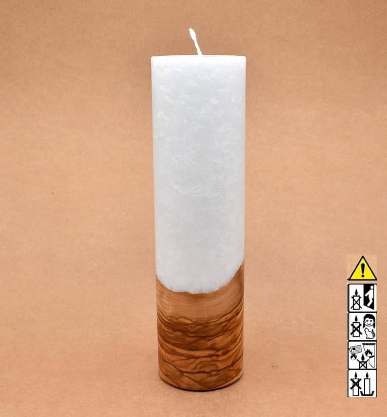 Kerze mit Holz Unikat Rund 70 x 250 mm mit Docht Nr.: 3