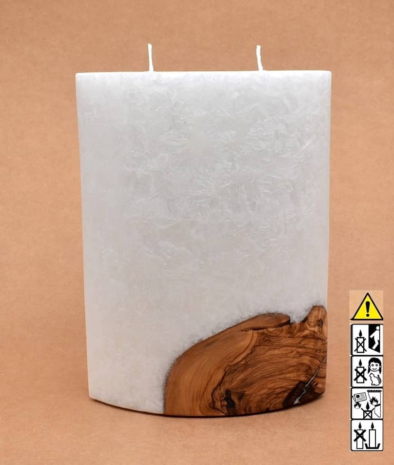 Kerze mit Holz Oval Kanten spitz 210 x 140 x 80 mm 2 x Docht. Nr.: 5