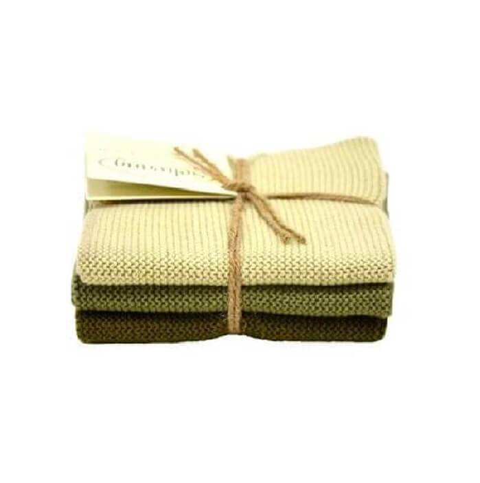 Wischtuch 3er Set von Solwang online kaufen aus 25 x 25 cm Baumwolle gestrickt Oliv Kombi BIO
