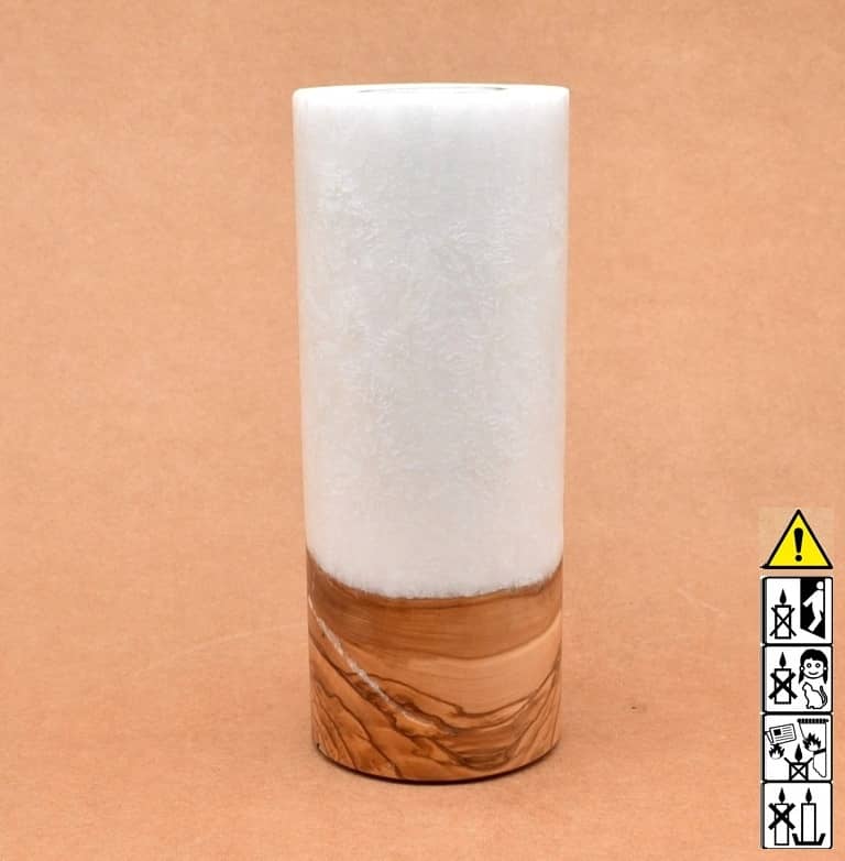 Kerze 80x200mm mit Holzelement, Individuelle, persönliche Hochzeitskerze  Holzkerze, Rund Stearinoptik, Hochzeitskerze mit Teelicht im Kerzen online Shop für Hochzeiten bestellen, günstig kaufen.