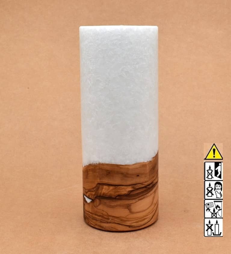 Kerze 80x200mm mit Holzelement, Individuelle, persönliche Hochzeitskerze  Holzkerze, Rund Stearinoptik, Hochzeitskerze mit Teelicht im Kerzen online Shop für Hochzeiten bestellen, günstig kaufen.