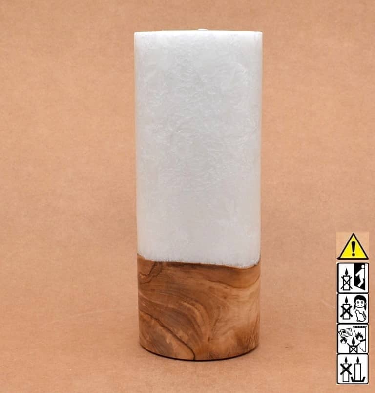 Kerze mit Holz Unikat Rund 80 x 200 mm mit Teelicht Nr.: 33
