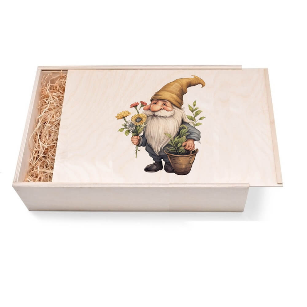 Zwergen Geschenkbox groß aus Holz mit verzierten Deckel. Jetzt in unserem Geschenke Onlineshop kaufen.