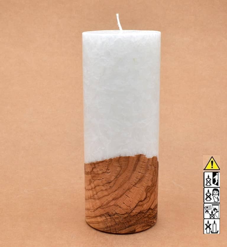 Kerze mit Holz Unikat Rund 80 x 200 mm mit Docht Nr.: 3