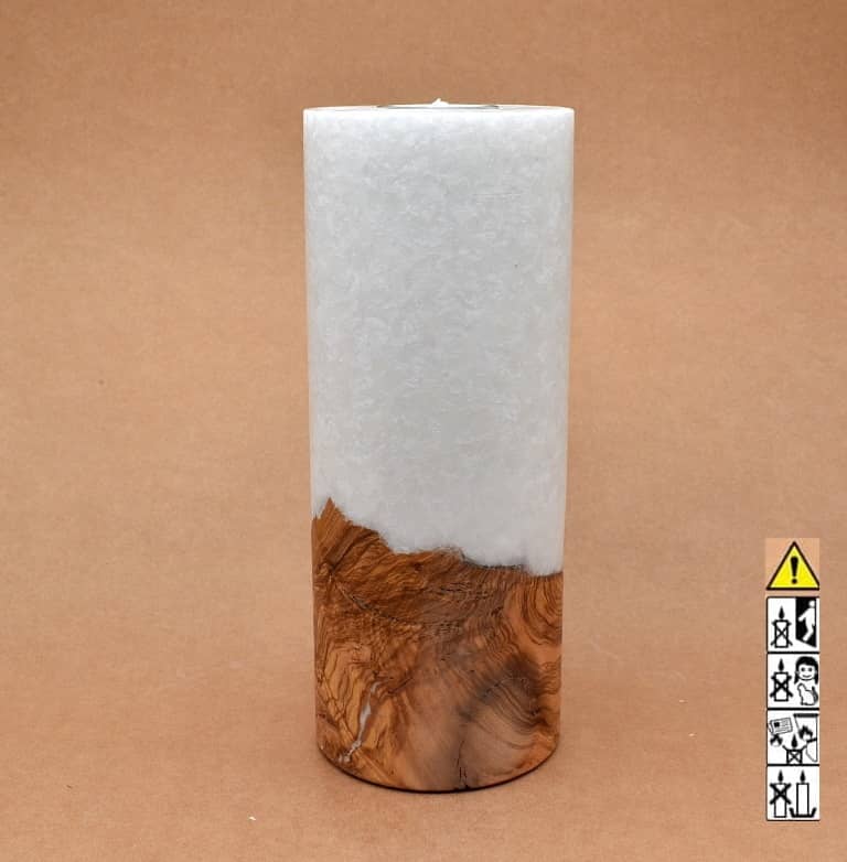 Kerze mit Holz Unikat Rund 100 x 250 mm mit Teelicht Nr.: 1