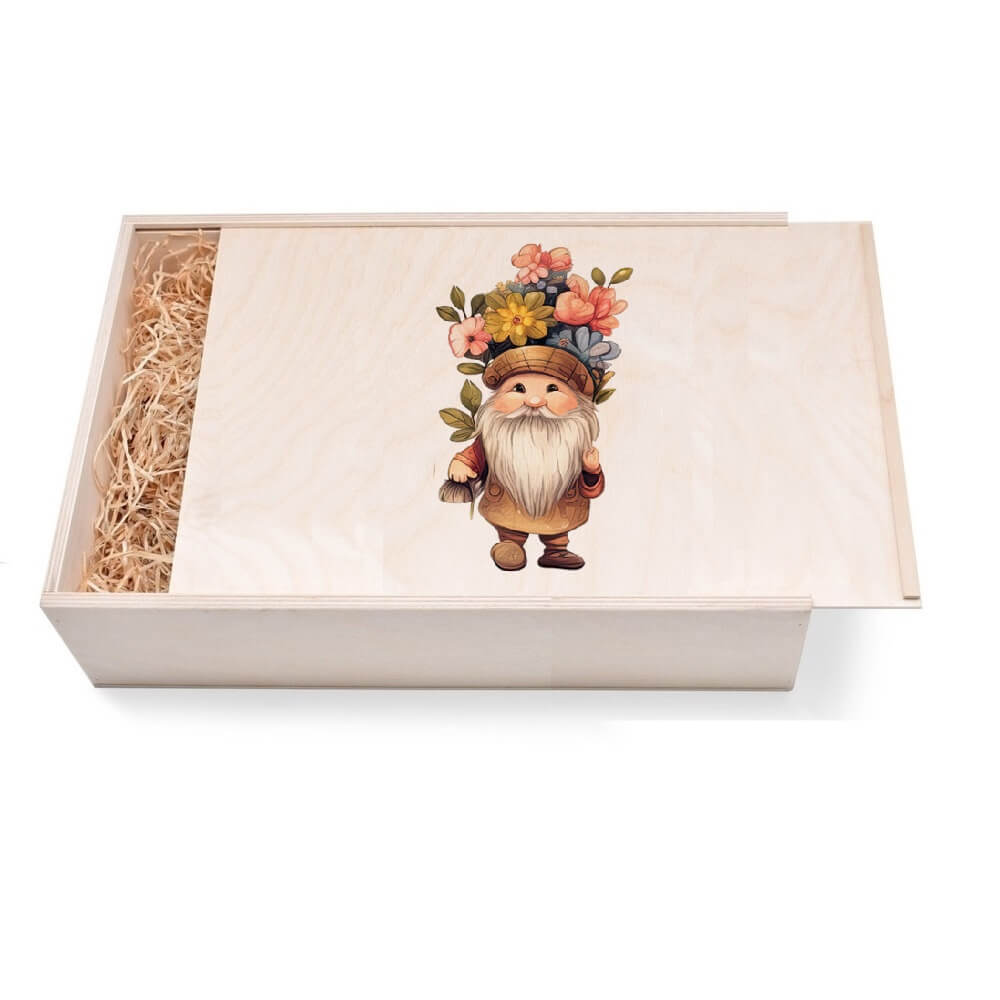 Zwergen Geschenkbox groß aus Holz mit verzierten Deckel. Jetzt in unserem Geschenke Onlineshop kaufen.