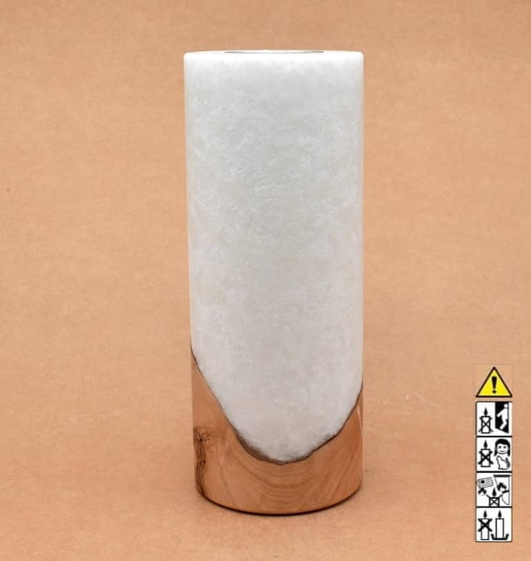 Kerze mit Holz Unikat Rund 80 x 200 mm mit Teelicht Nr.: 27