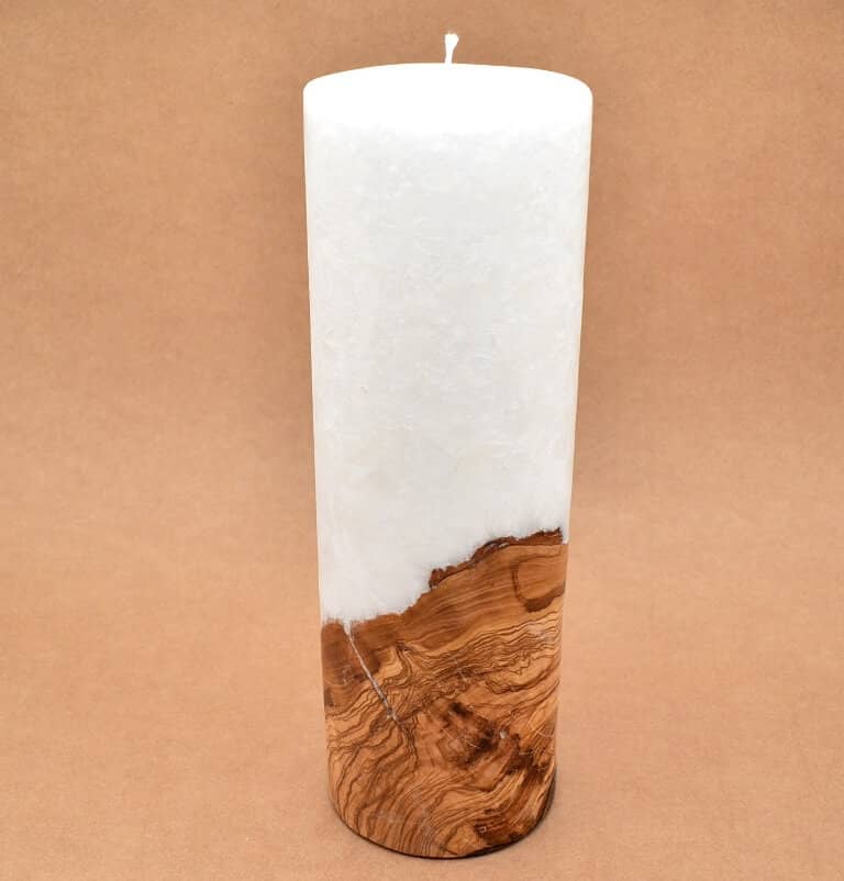 Kerze mit Holz Unikat Rund 100 x 300 mm ohne Teelichteinsatz Nr. 10