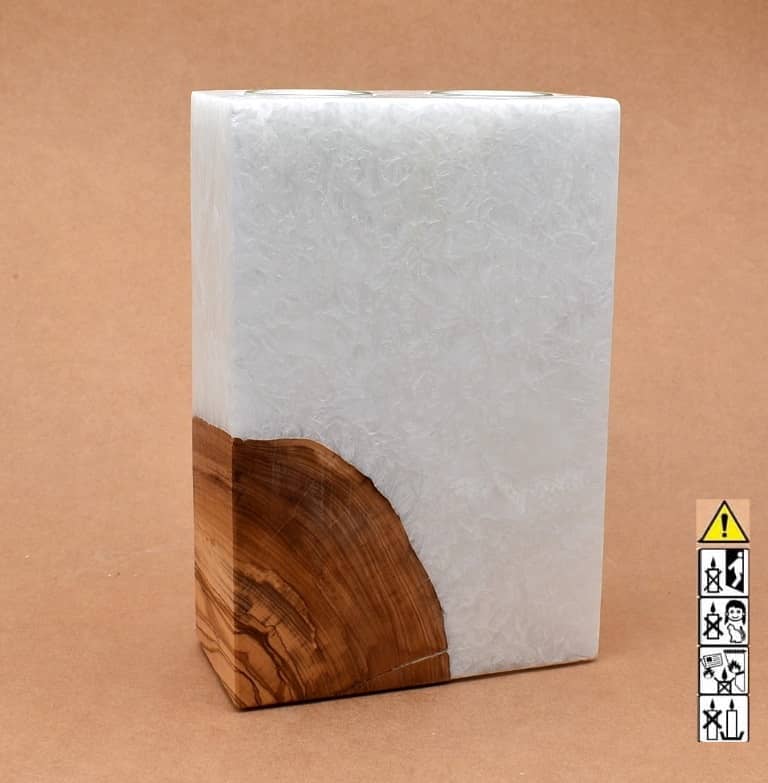 Kerze mit Holz Unikat Quader 140 x 70 x 210 mm 2 x Teelicht Nr 3