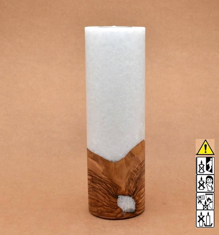 Kerze 80x250mm mit Holzelement, Individuelle, persönliche Hochzeitskerze  Holzkerze, Rund Stearinoptik, Hochzeitskerze mit Teelicht im Kerzen online Shop für Hochzeiten bestellen, günstig kaufen.