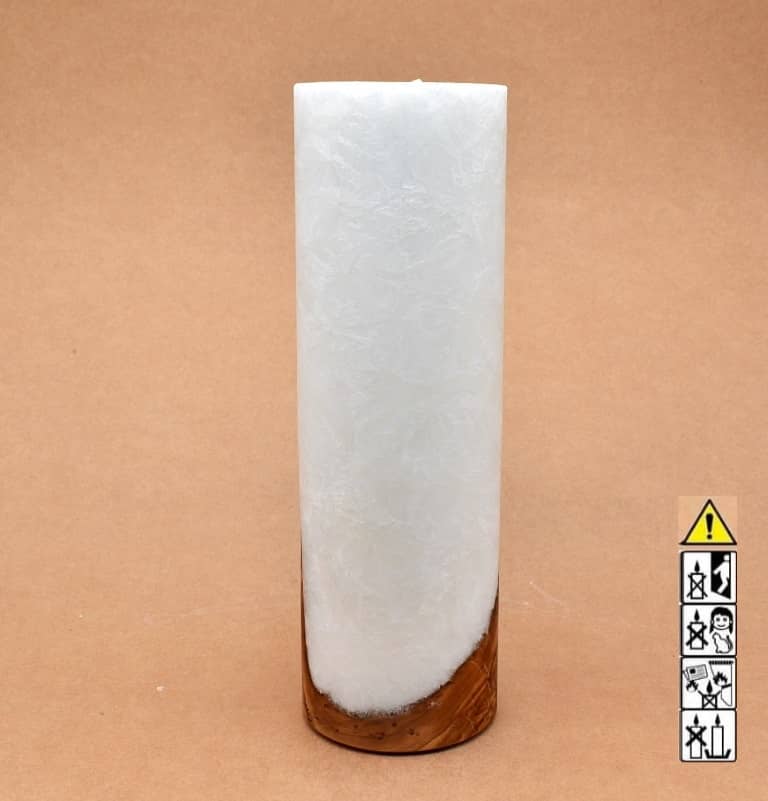 Kerze 80x250mm mit Holzelement, Individuelle, persönliche Hochzeitskerze  Holzkerze, Rund Stearinoptik, Hochzeitskerze mit Teelicht im Kerzen online Shop für Hochzeiten bestellen, günstig kaufen.