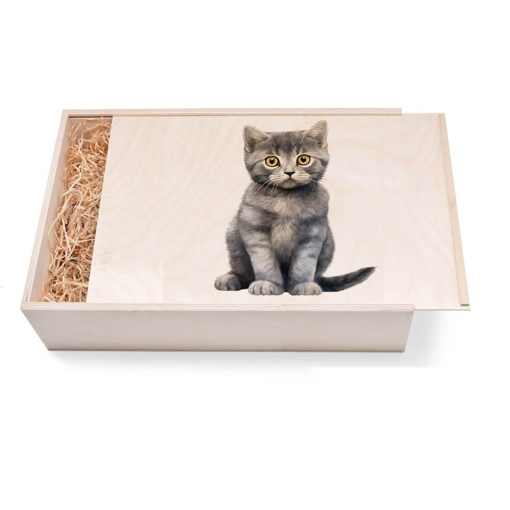 "Katze 9 - Scottish Fold" Geschenkbox groß aus Holz mit verzierten Deckel. Jetzt in unserem Geschenke Onlineshop kaufen.