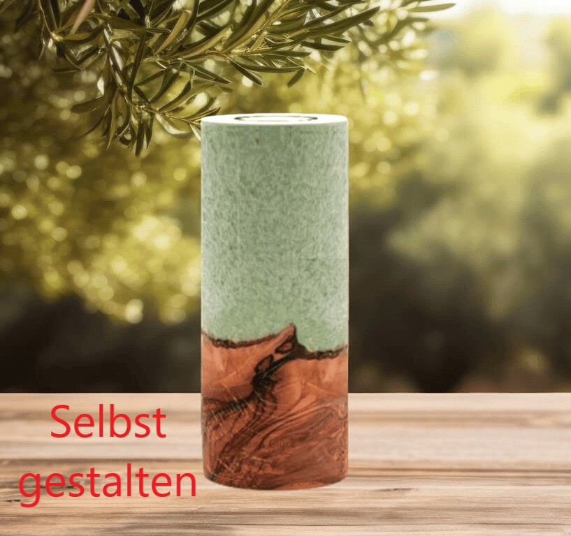 Geburtstagskerze grün mit Holz 8x20cm und Teelicht "selbst gestalten" Geburtstagskerze grün mit Holz 8x20cm und Teelicht "selbst gestalten"