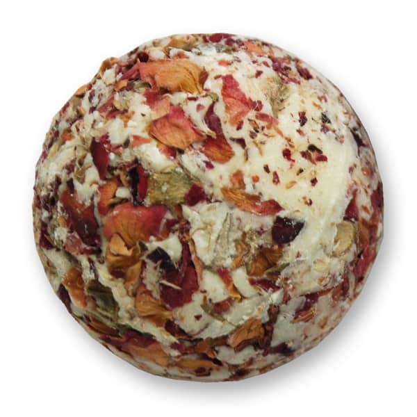 Badebutter-Kugel mit Schafmilch 50g mit Bestreuung Rosenblüten und Duft Rose verpackt in Cellobox Badebutter-Kugel mit Schafmilch 50g mit Bestreuung Rosenblüten und Duft Rose verpackt in Cellobox