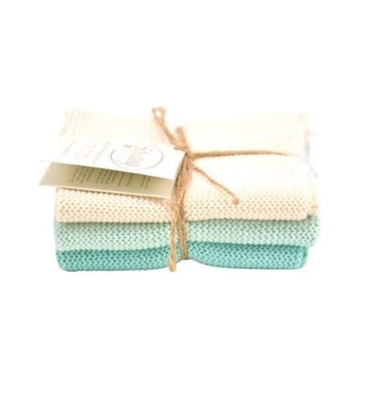 Solwang Wischtuch 3er Set 25 x 25 cm Baumwolle gestrickt Natur / Aqua Kombi Solwang Wischtuch 3er Set 25 x 25 cm Baumwolle gestrickt Natur / Aqua Kombi