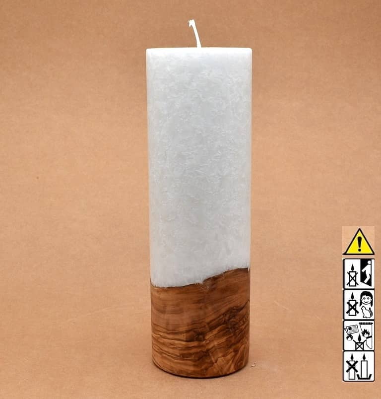 Kerze 80x250mm mit Holzelement, Individuelle, persönliche Hochzeitskerze  Holzkerze, Rund Stearinoptik, Hochzeitskerze mit Teelicht im Kerzen online Shop für Hochzeiten bestellen, günstig kaufen.